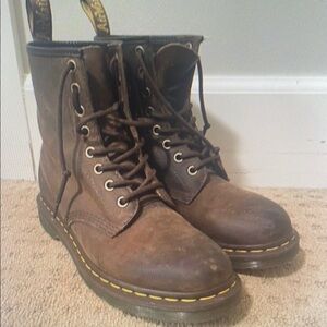 Dr. Martens Brown Heeled Boots with Classic Features